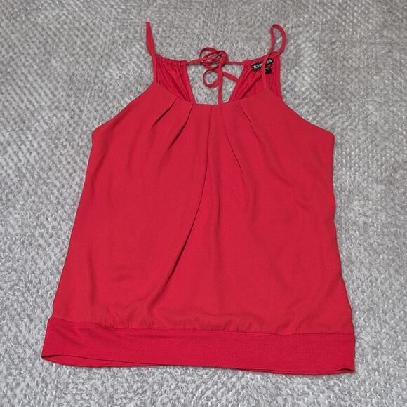 New Express Tank Halter Top Women Small Vibrant Red Pleated Neckline Sleeveless - Picture 1 of 6